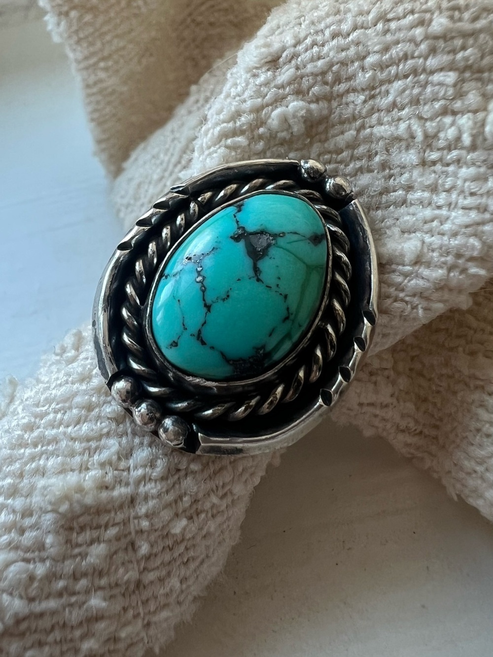 Vintage Sterling Silver Turquoise Navajo Statement Ring - 5.5 Native American